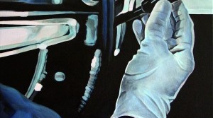 Blaubehanschuhete Hand, 2011, acrylic on canvas, 55 x 55